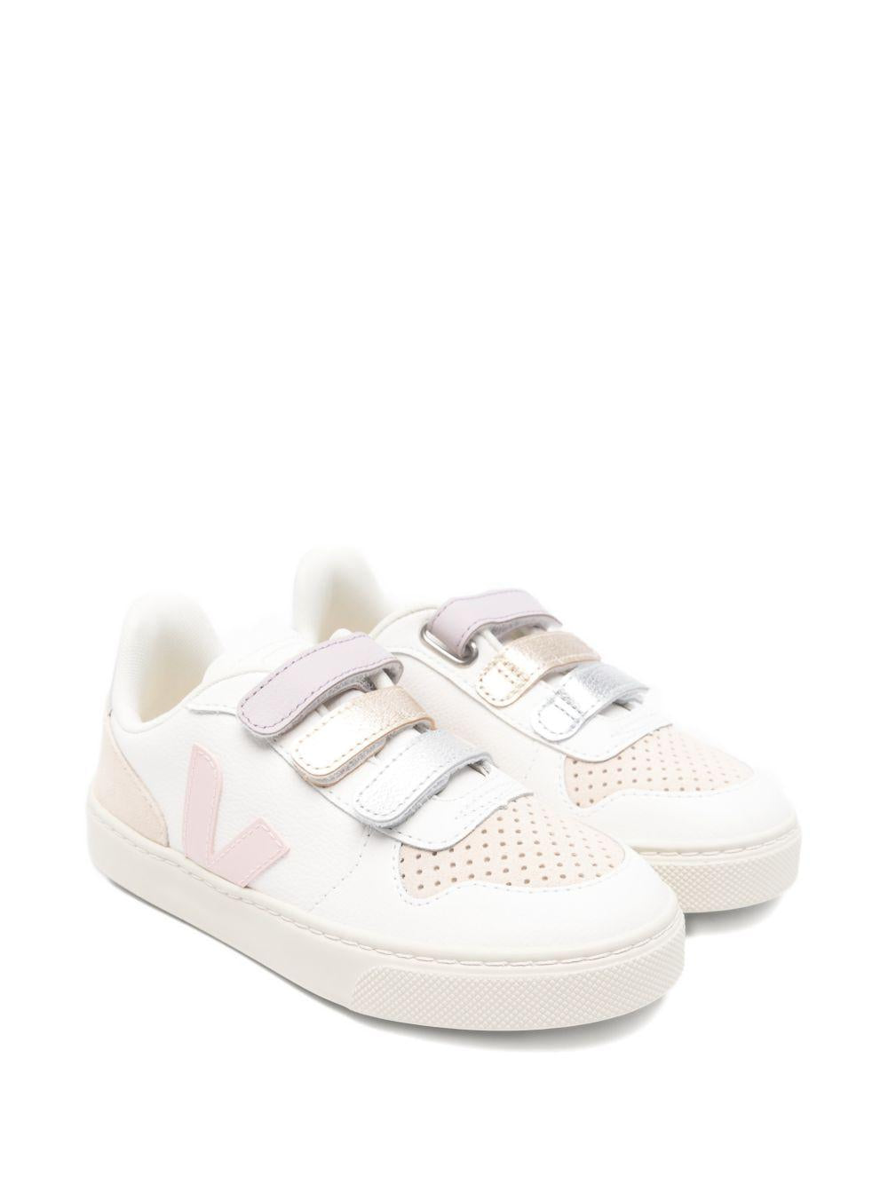 Sneakers V-10 per bambina Veja Kids bianche con inserti rosa CV0521505 V-10 WHITE PETALE VEJA KIDS