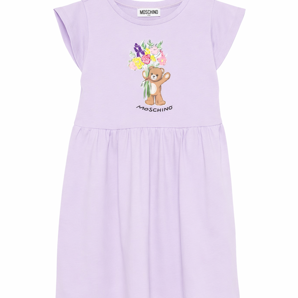 Abito da bambina Moschino Kids viola con ricamo a fiori HDV0HQLFA06 51683 MOSCHINO KIDS