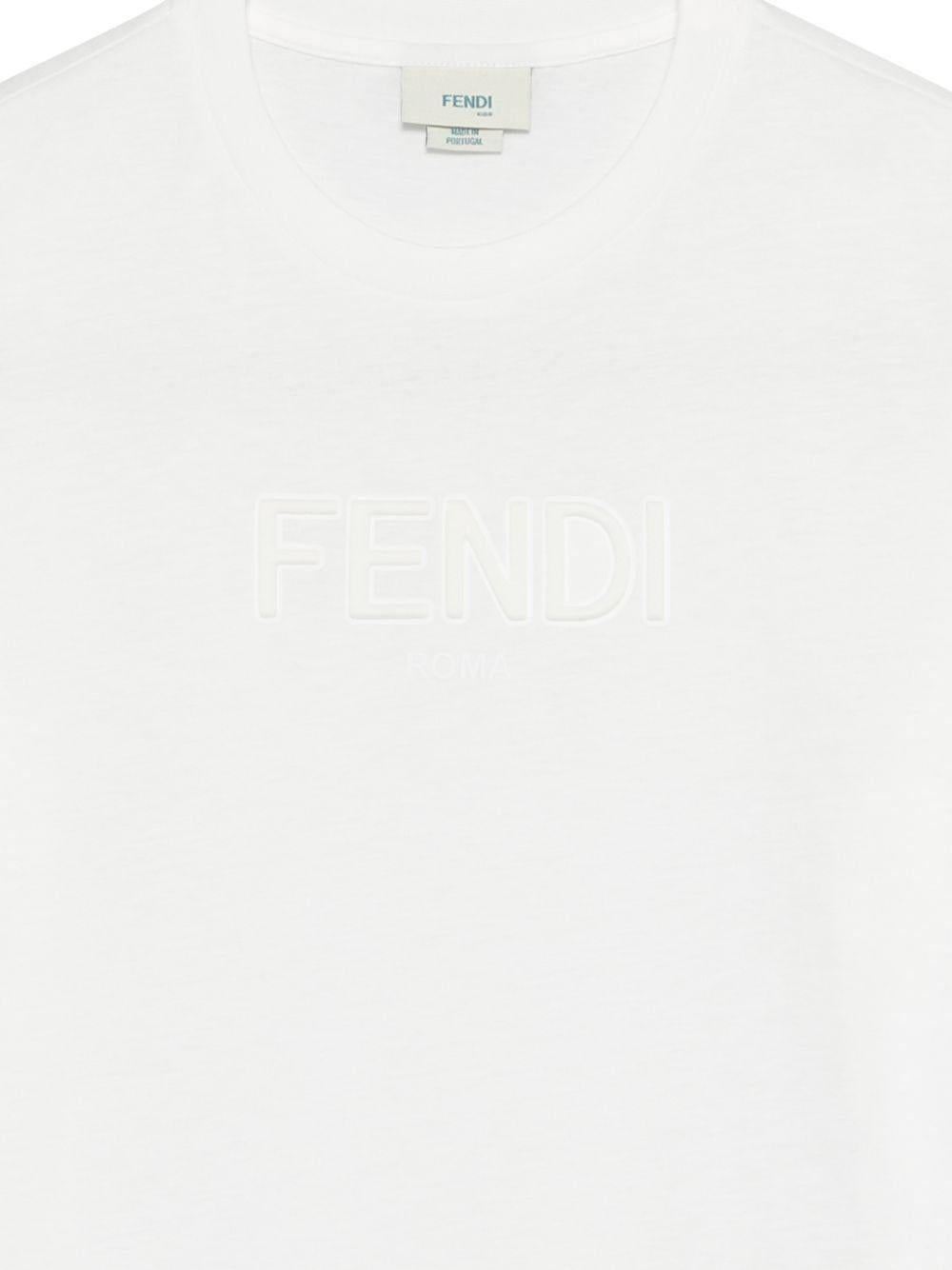 T-shirt per bambino Fendi Kids bianca con logo sul davanti JUI202 7AJ F0TU9 FENDI KIDS