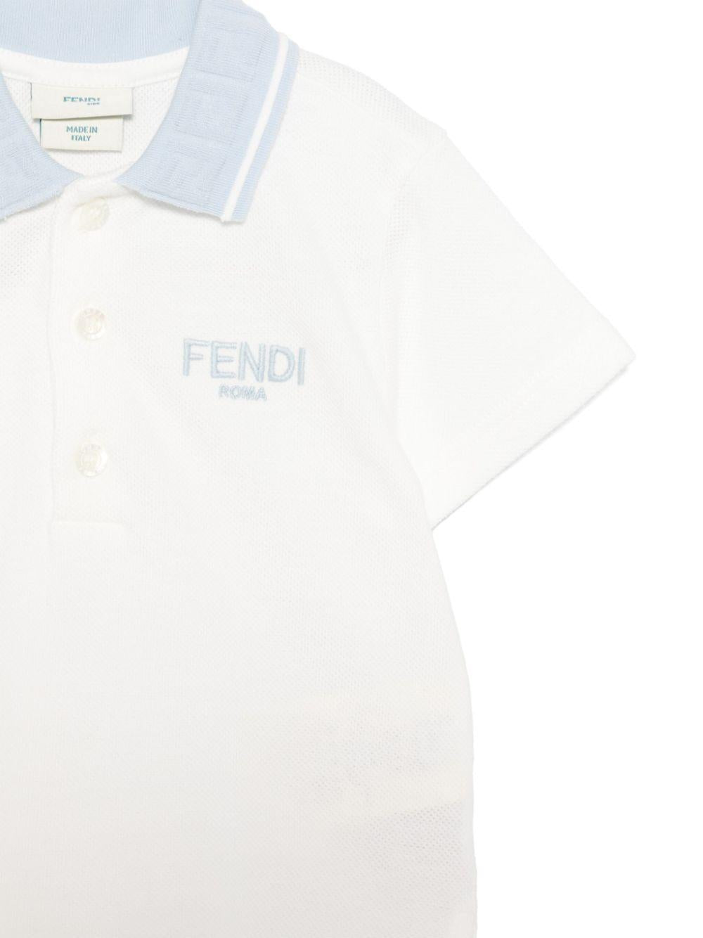 Polo baby per neonato Fendi Kids bianco con orlo dritto BMI257 AVP F1RAX FENDI KIDS