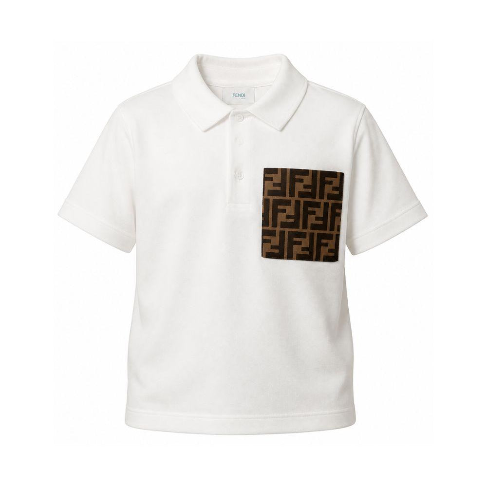 T-shirt per bambino Fendi Kids bianca con colletto stile polo JMI399 7AJ F0TU9 FENDI KIDS