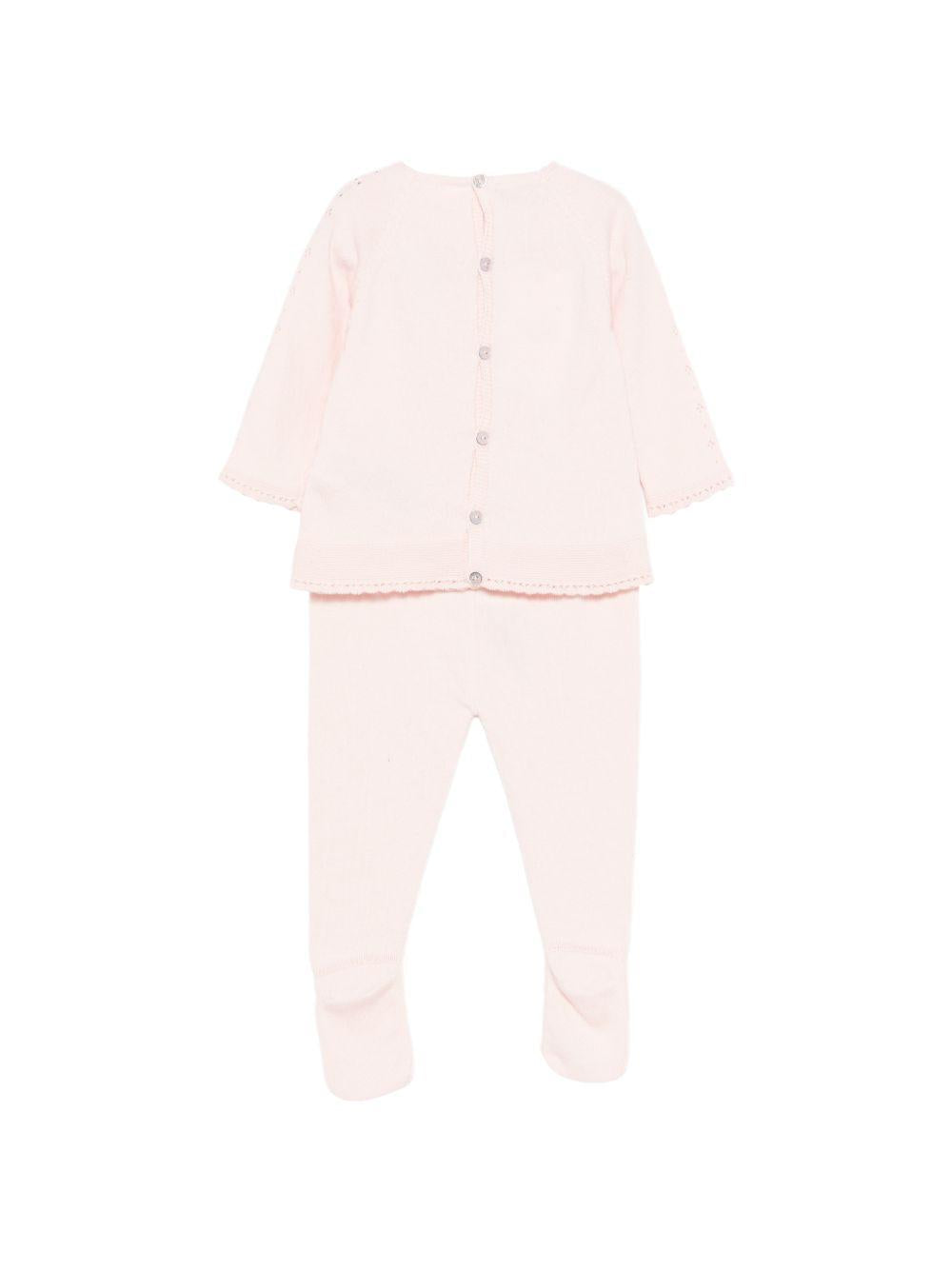Completo maglioncino e pantaloni per neonata Paz Rodriguez rosa con lavorazione a pointelle 103-123680 322 PaZ RODRIGUEZ KIDS