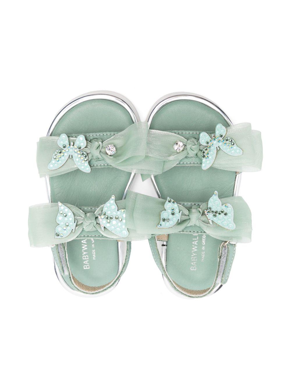 Sandali per bambina BabyWalker verde con fiocco e soletta in pelle con logo PB6119 SALVIA BABYWALKER