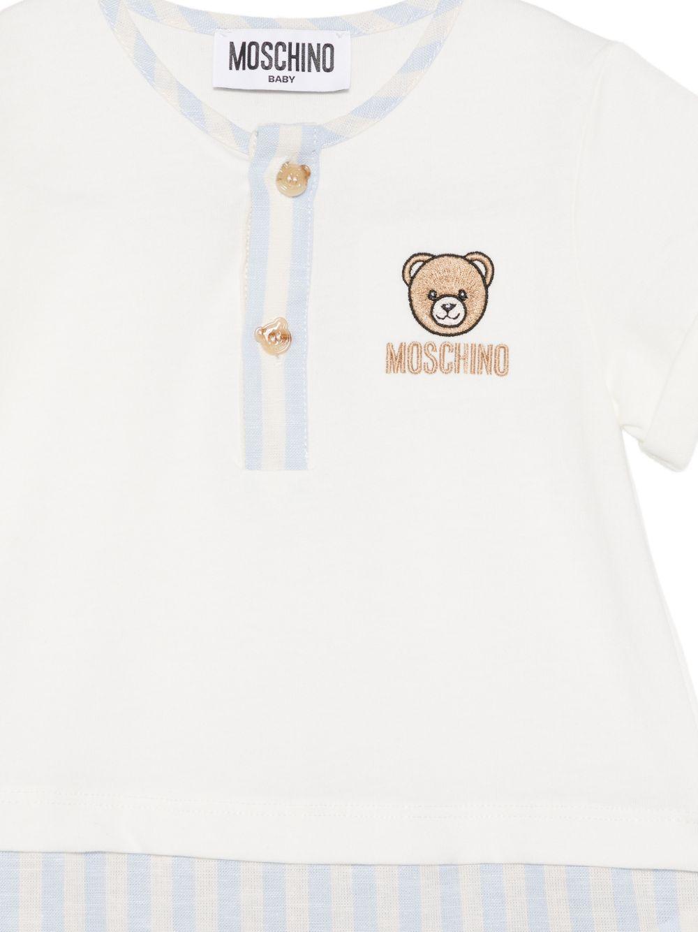 Tutina per neonato Moschino Kids bianca e azzurra con ricamo orsetto MUY08ZLAA23 10063 MOSCHINO KIDS