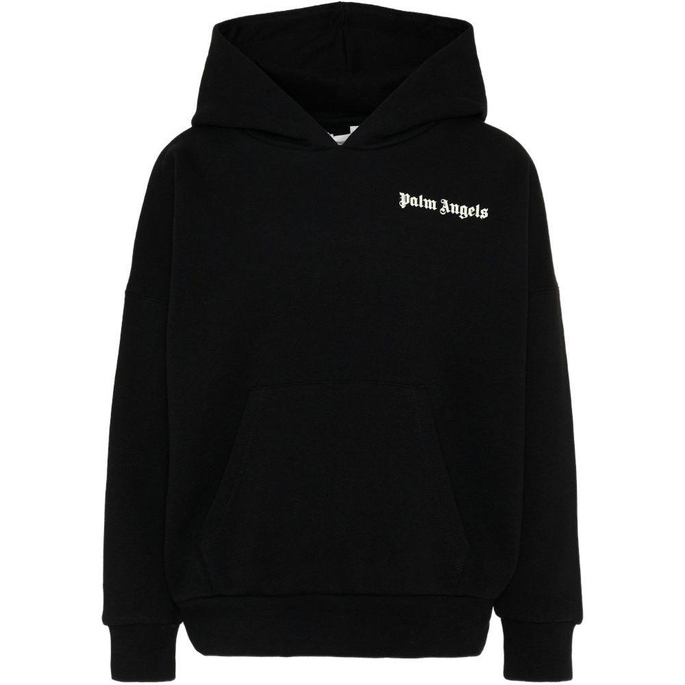 Felpa per bambino Palm Angels Kids nera con logo sul davanti PBBB011S26FLE001 110 PALM ANGELS KIDS