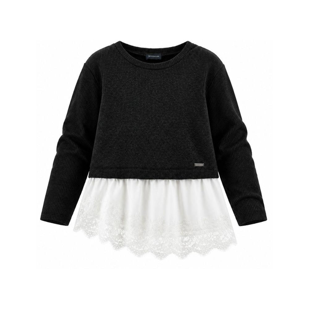Maglione per bambina Monnalisa Kids nero con rifinitura in pizzo 41H607 8214 0050 MONNALISA KIDS