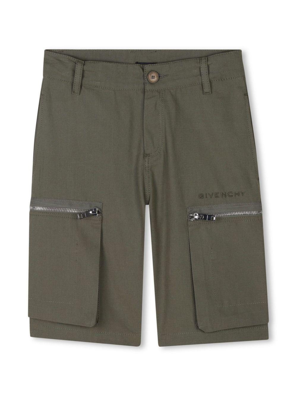 Shorts per bambino Givenchy Kids verde con ricamo con logo frontale H30720 653 GIVENCHY KIDS