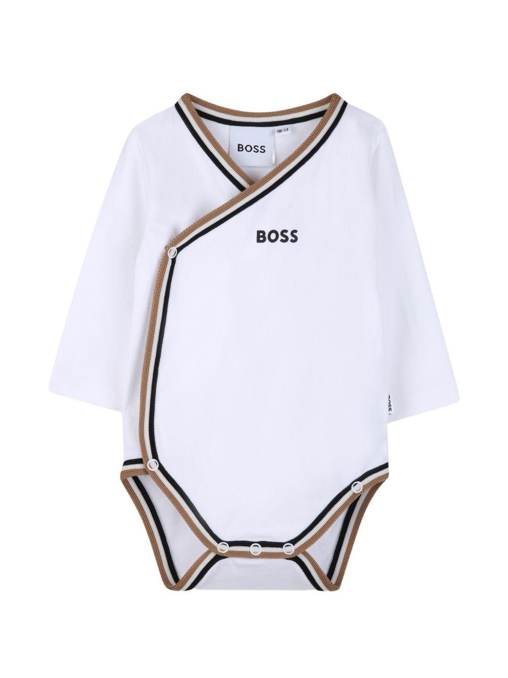 Set quattro pezzi per neonato Boss Kids bianco con logo sul davanti J53055 10P BOSS KIDS