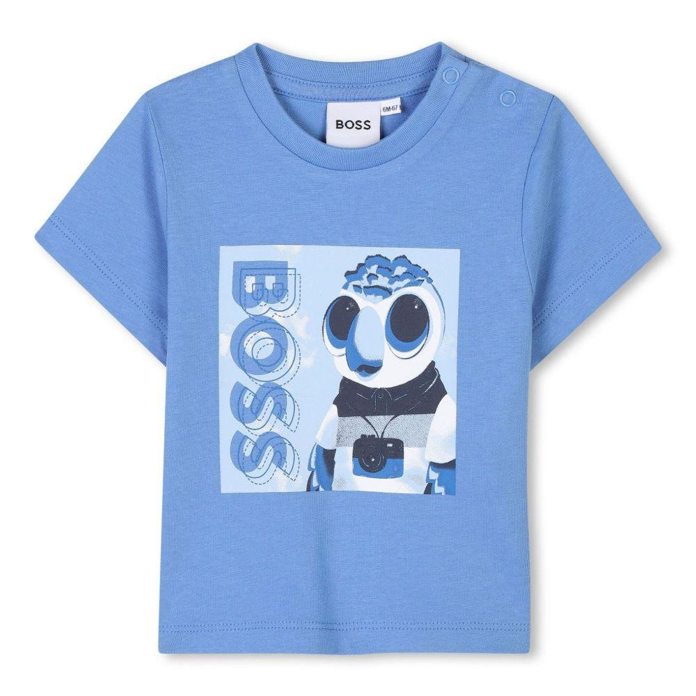 T-shirt con stampa per neonato BOSS Kidswear blu con orlo dritto J52110 84B BOSS KIDS