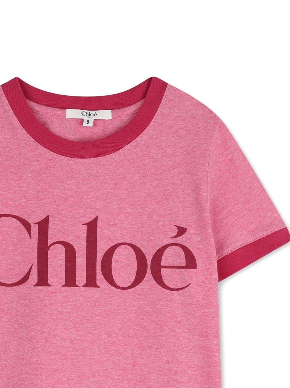 T-shirt per bambina Chloé Kids rosa con stampa con logo C20854 F04 CHLOE' KIDS