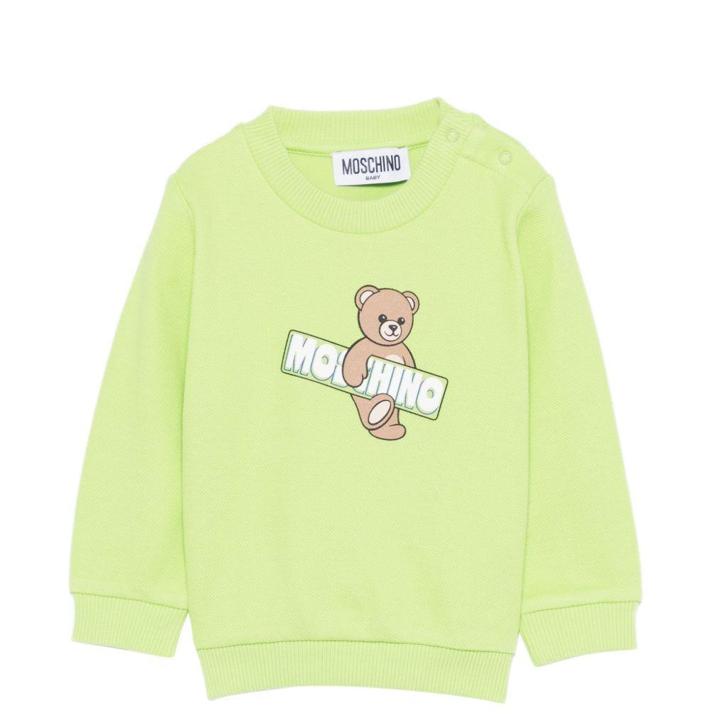Felpa per neonati Moschio Kids verde con stampa Teddy sul davanti MWF060LCA90 30355 MOSCHINO KIDS