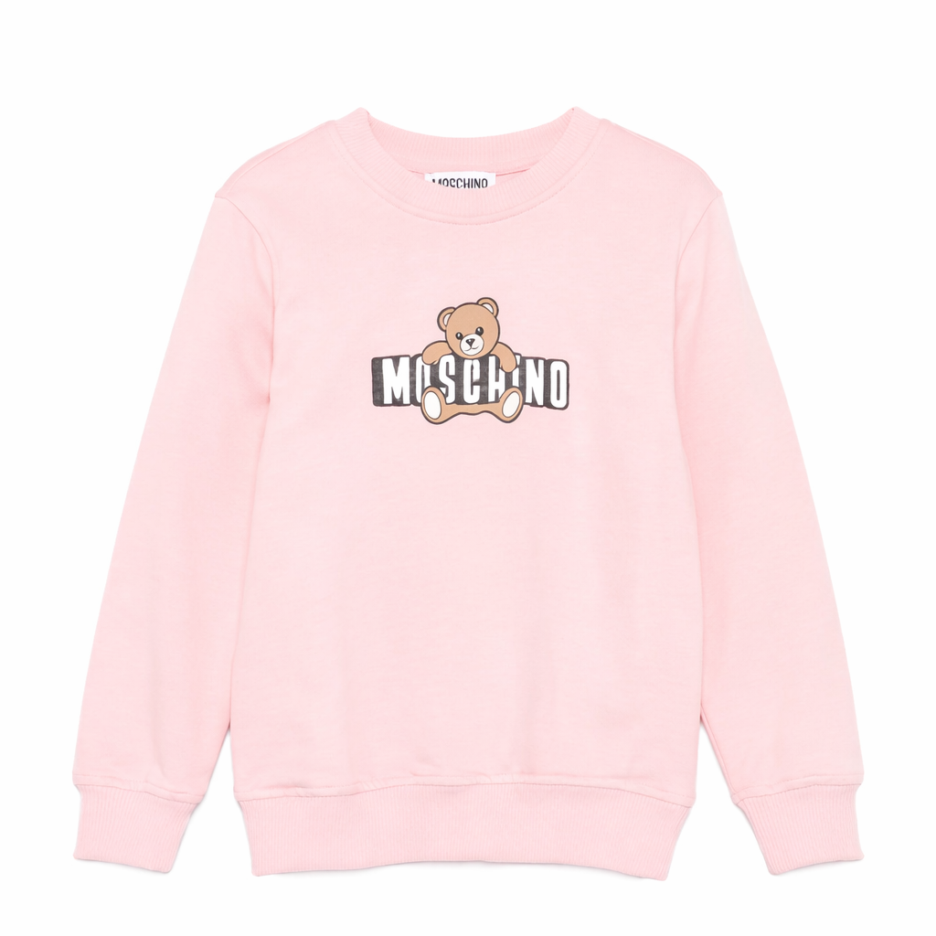 Felpa per bambina Moschino Kids rosa con stampa Teddy HUF09ULCA19 50209 MOSCHINO KIDS