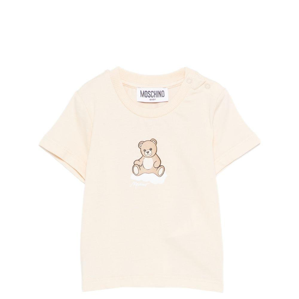 T-shirt per neonati Moschino Kids beige con stampa Teddy sul davanti MUM04QLAA24 20404 MOSCHINO KIDS
