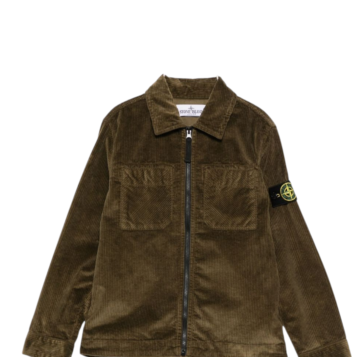Camicia per bambino Stone Island Junior verde in velluto a coste con distintivo della bussola K2S161200003S0199 V0054 STONE ISLAND JUNIOR