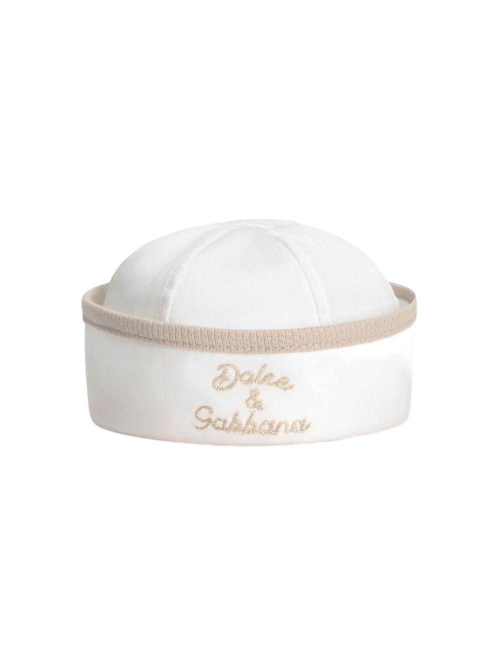 Berretto per neonati Dolce & Gabbana Kids bianco con logo ricamato LNJHAA G7PTA S9000 DOLCE & GABBANA KIDS