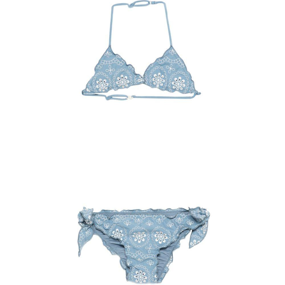 Costume da bagno per bambina MC2 Saint Barth Kids blu con fiori con dettaglio ricamato CRIS001 00020L MC2 ST. BARTH KIDS