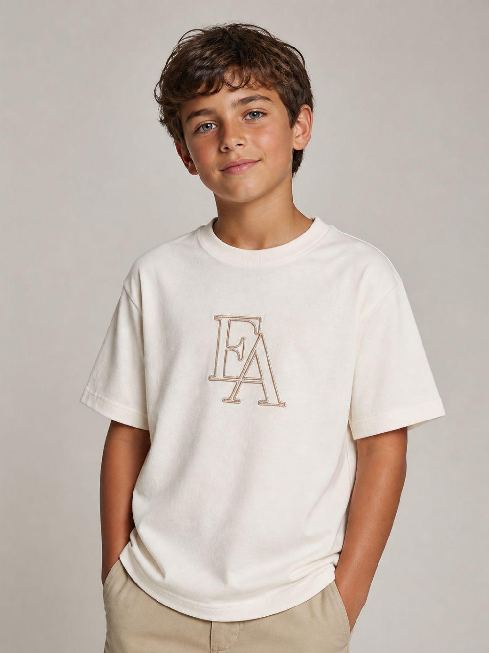 T-shirt per bambino Emporio Armani Kids bianca con lettere logo EB001367 AF26009 U1009 EMPORIO ARMANI KIDS