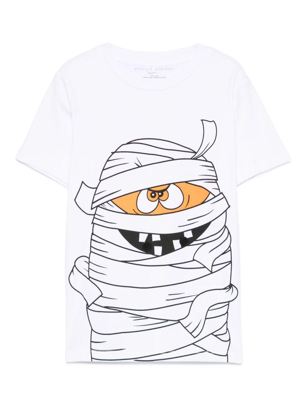T-shirt per bambino Stella McCartney Kids bianca con stampa mummia TX8P11 Z0434 100 STELLA McCARTNEY KIDS