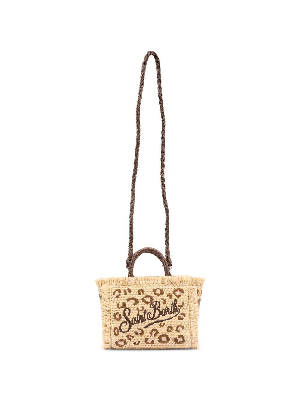 Borsa tote MC2 Saint Barth beige con frange e stampa leopardata VAMI009 00349L MC2 ST. BARTH KIDS