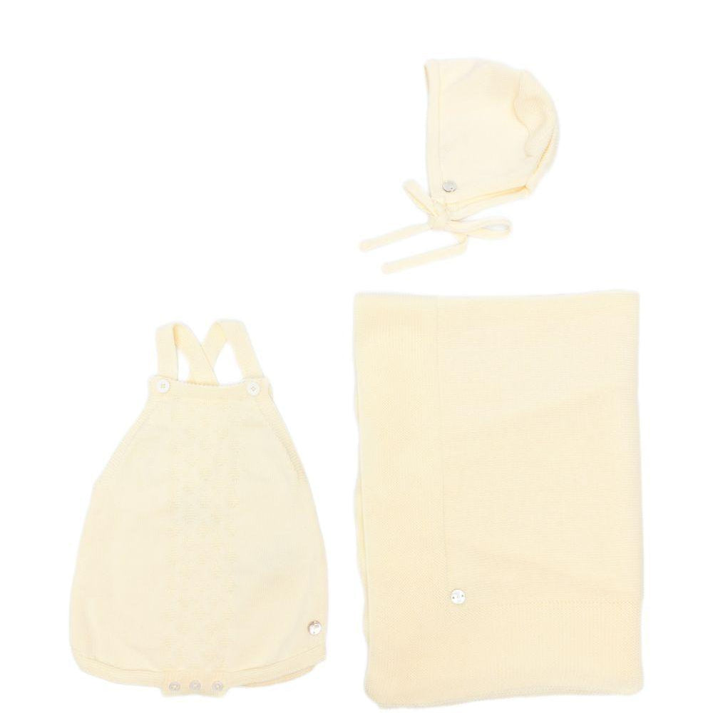 Set tutina cappellino e coperta per neonati Paz Rodriguez giallo con placca con logo 122-123193 05 PaZ RODRIGUEZ KIDS