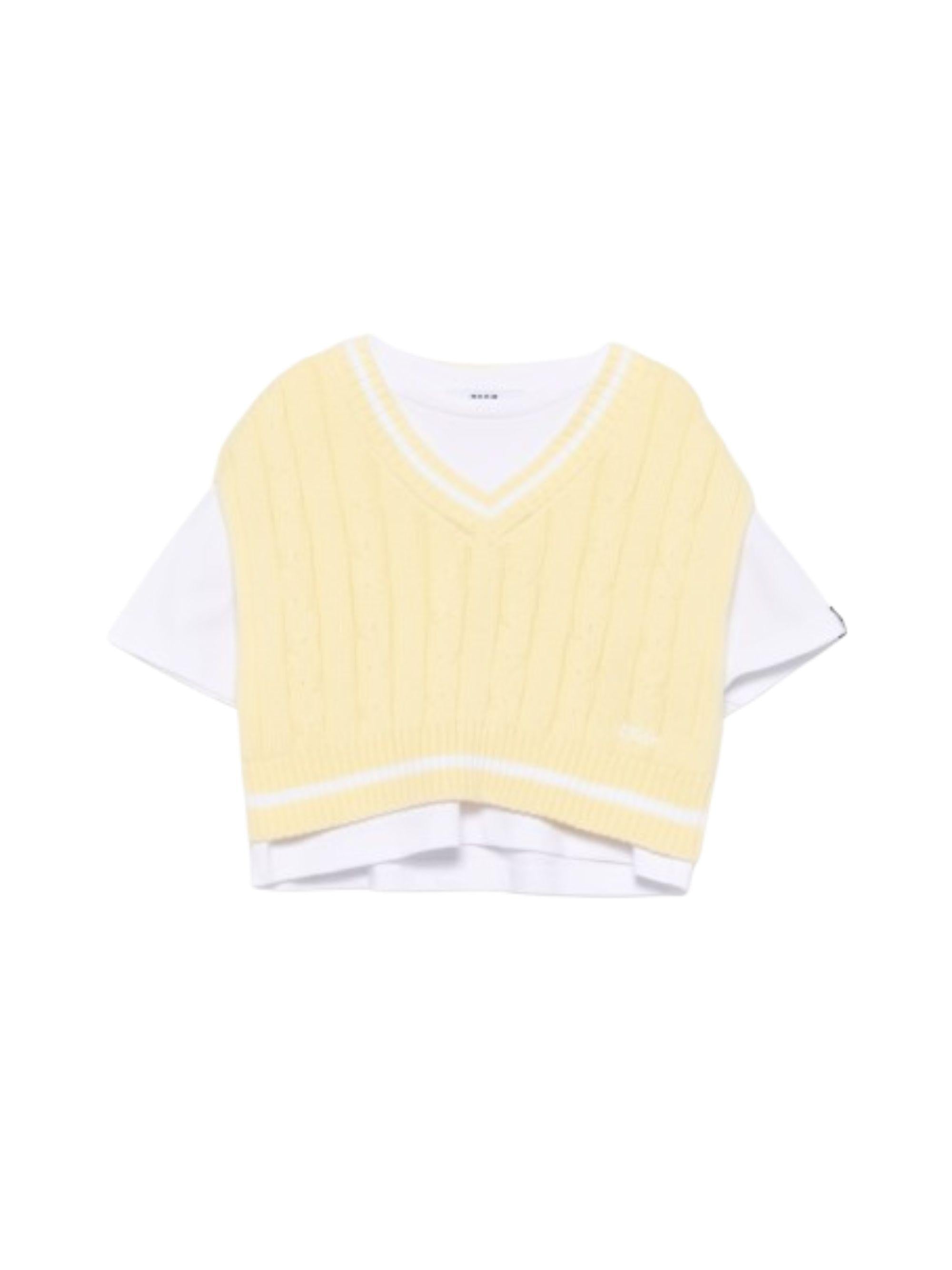 Gilet per bambina MSGM Kids gialla in maglia con t-shirt S6MSJGTH034 001/79 MSGM KIDS