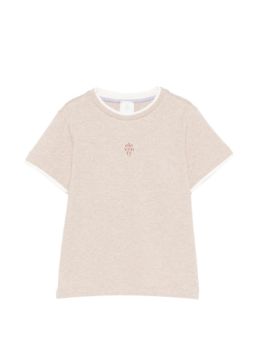 T-shirt per bambino Eleventy Kids beige con logo sul davanti EY8P31 Z3711 873AV ELEVENTY KIDS