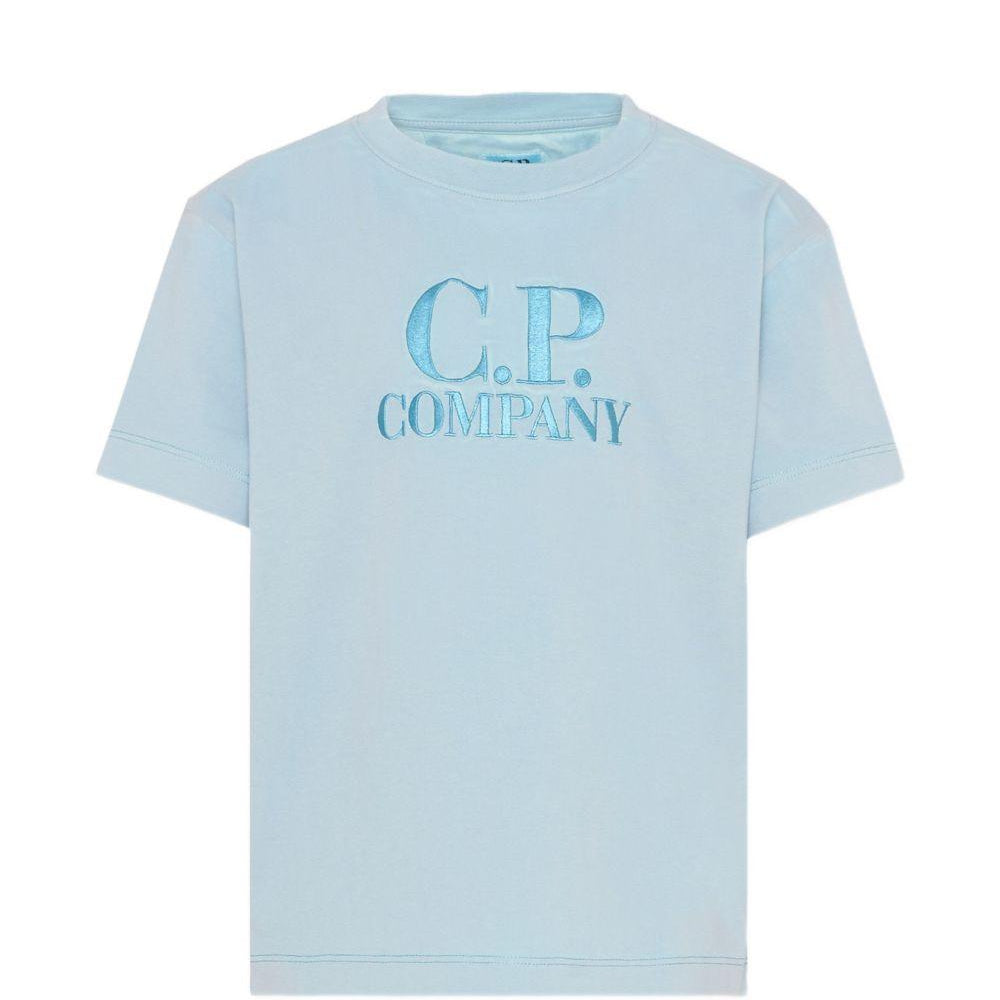 T-shirt per bambino C.P. Company Kids azzurra con logo sul davanti CNM00QLAA17 41372 C.P.COMPANY KIDS