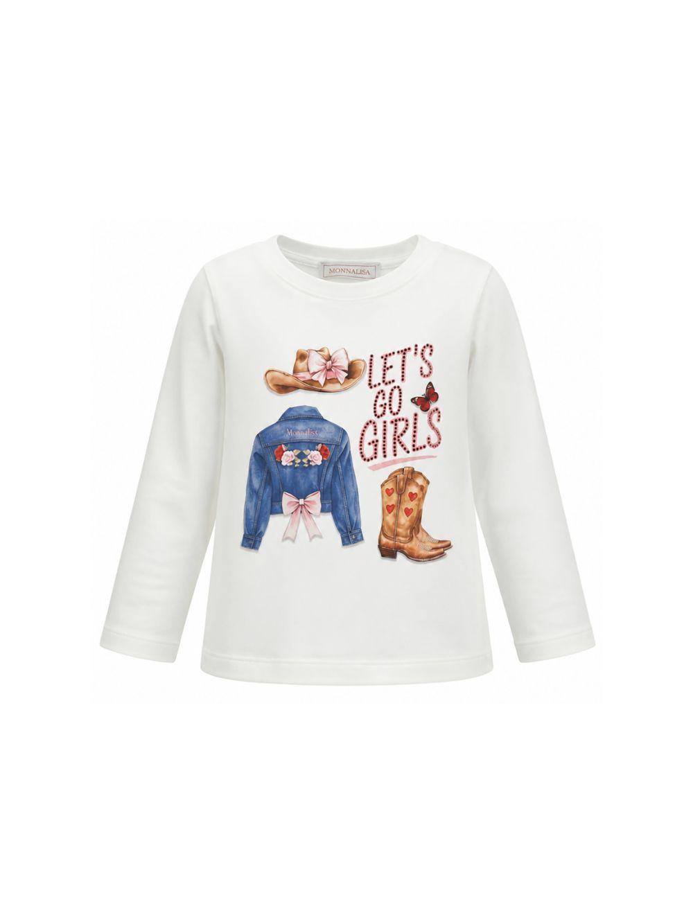 T-shirt per bambina Monnalisa Kids bianca con stampa grafica 11H613 8201 0001 MONNALISA KIDS