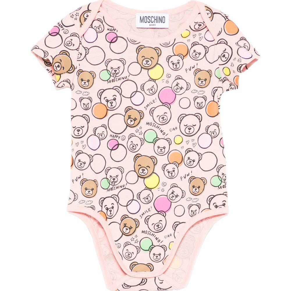 Body per neonata Moschino Kids rosa con stampa all-over MUT04JLAB5A 83681 MOSCHINO KIDS
