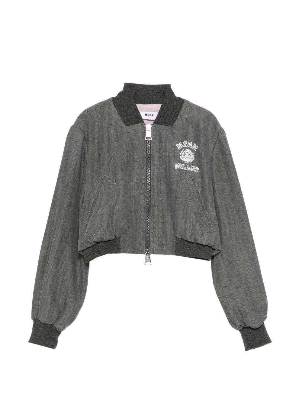 Giubbino per bambina MSGM Kids grigio con dettaglio logo sul davanti S6MSJGBO309 102 MSGM KIDS