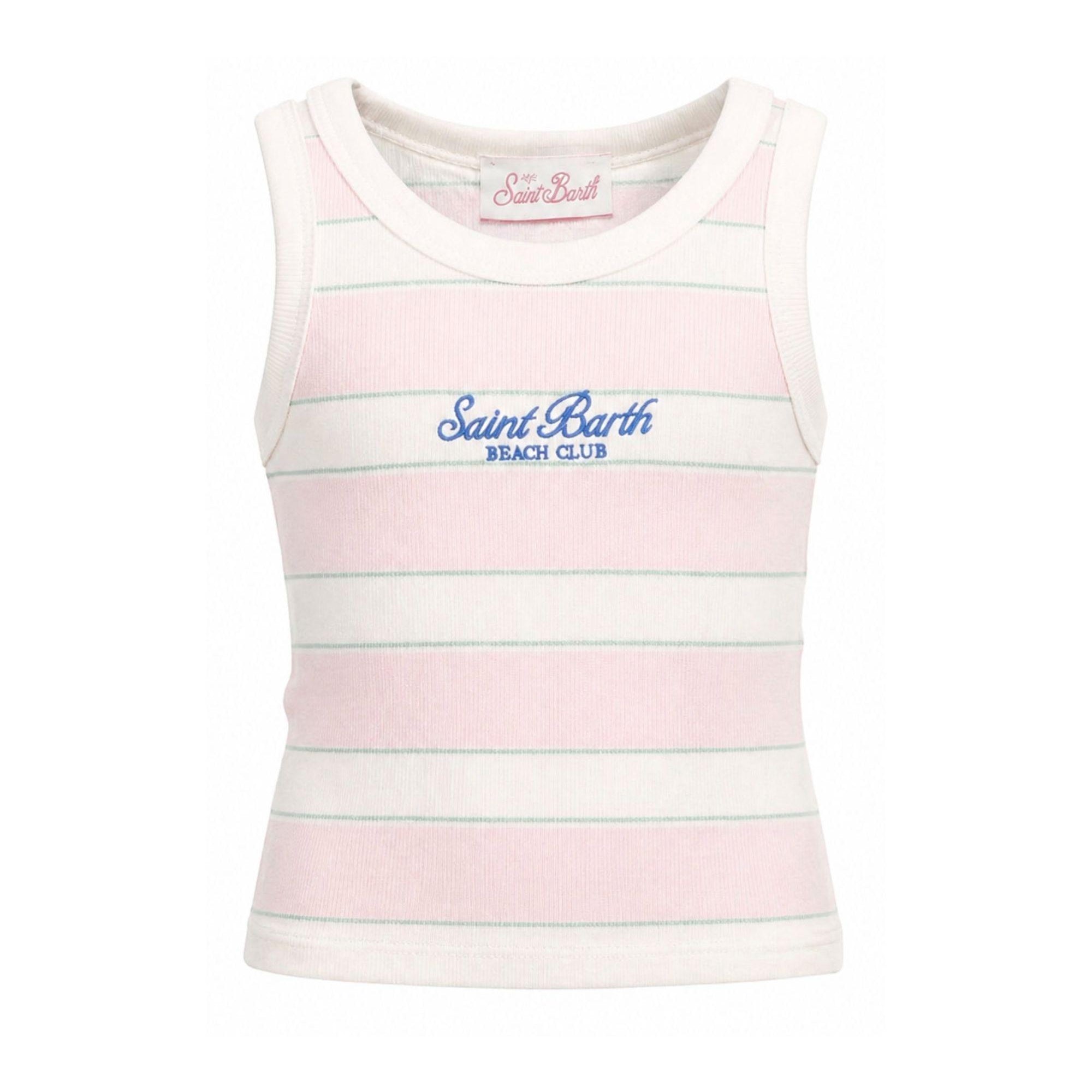 Canotta per bambina MC2 Saint Barth Kids rosa con motivo a righe BLUE002 01906L MC2 ST. BARTH KIDS