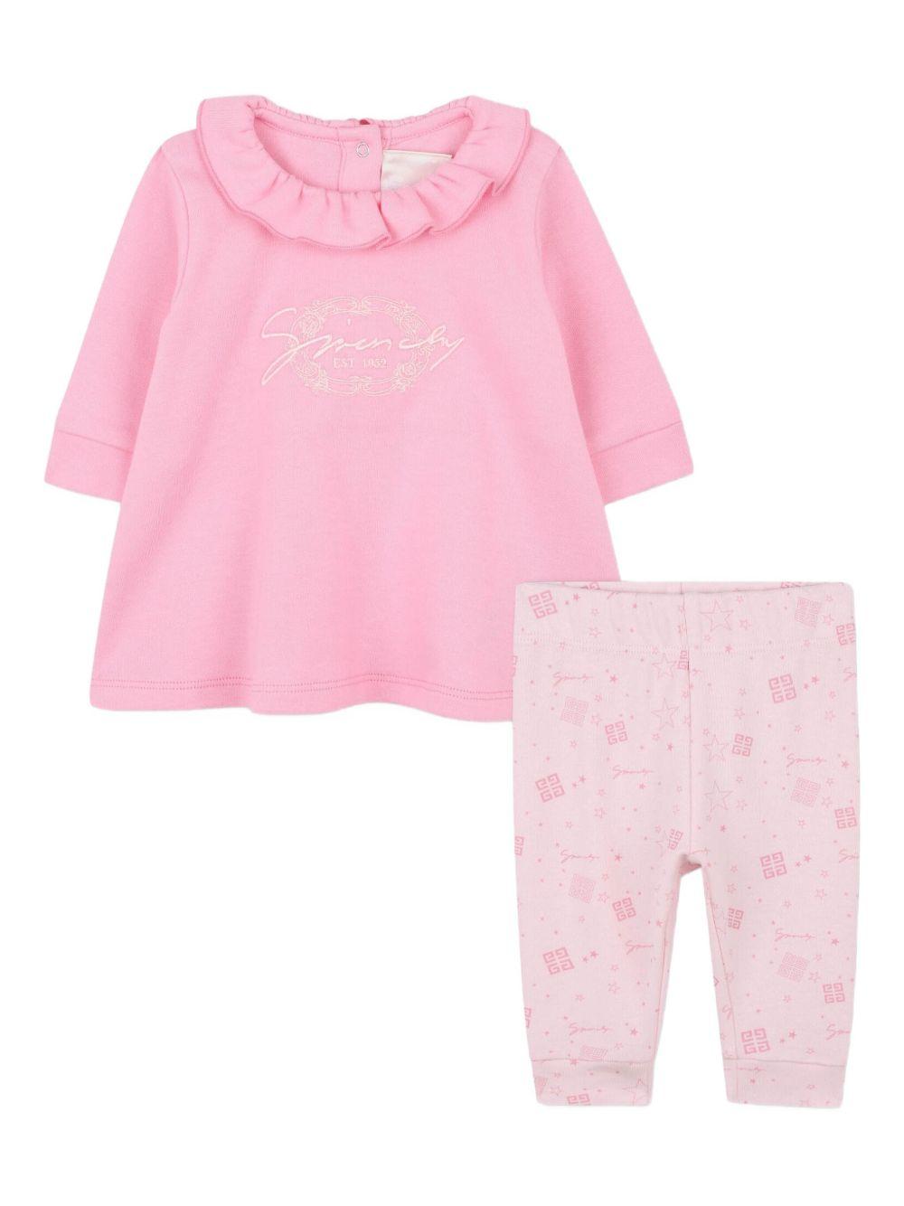 Set completo sportivo t-shirt e pantaloni Givenchy Kids rosa con dettaglio ruches H30870 465 GIVENCHY KIDS