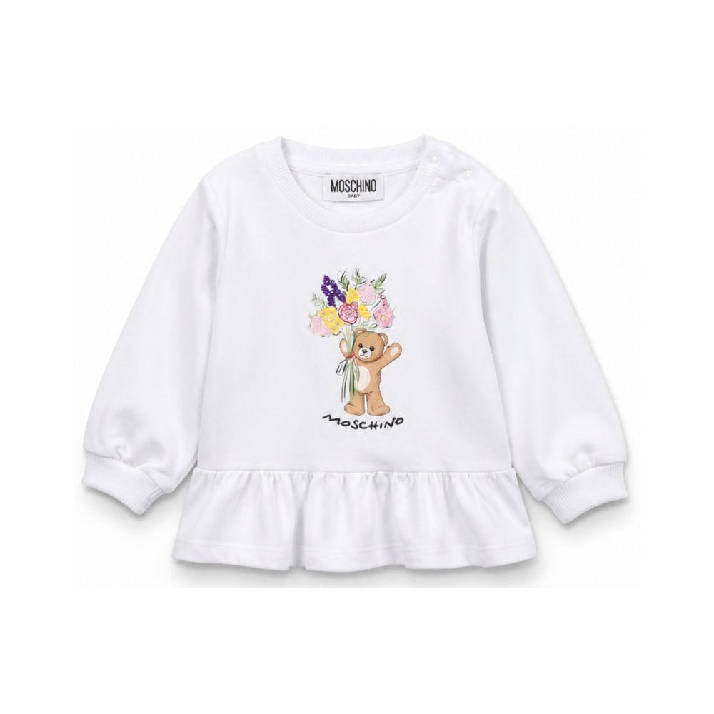 Felpa per neonata Moschino Kids bianca con dettaglio floreale MDF035LDA00 10101 MOSCHINO KIDS