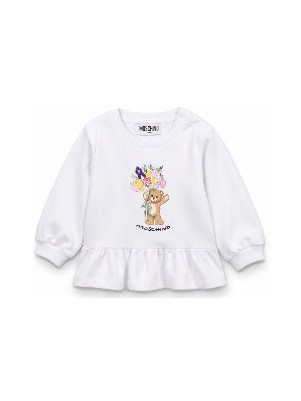 Felpa per neonata Moschino Kids bianca con dettaglio floreale MDF035LDA00 10101 MOSCHINO KIDS