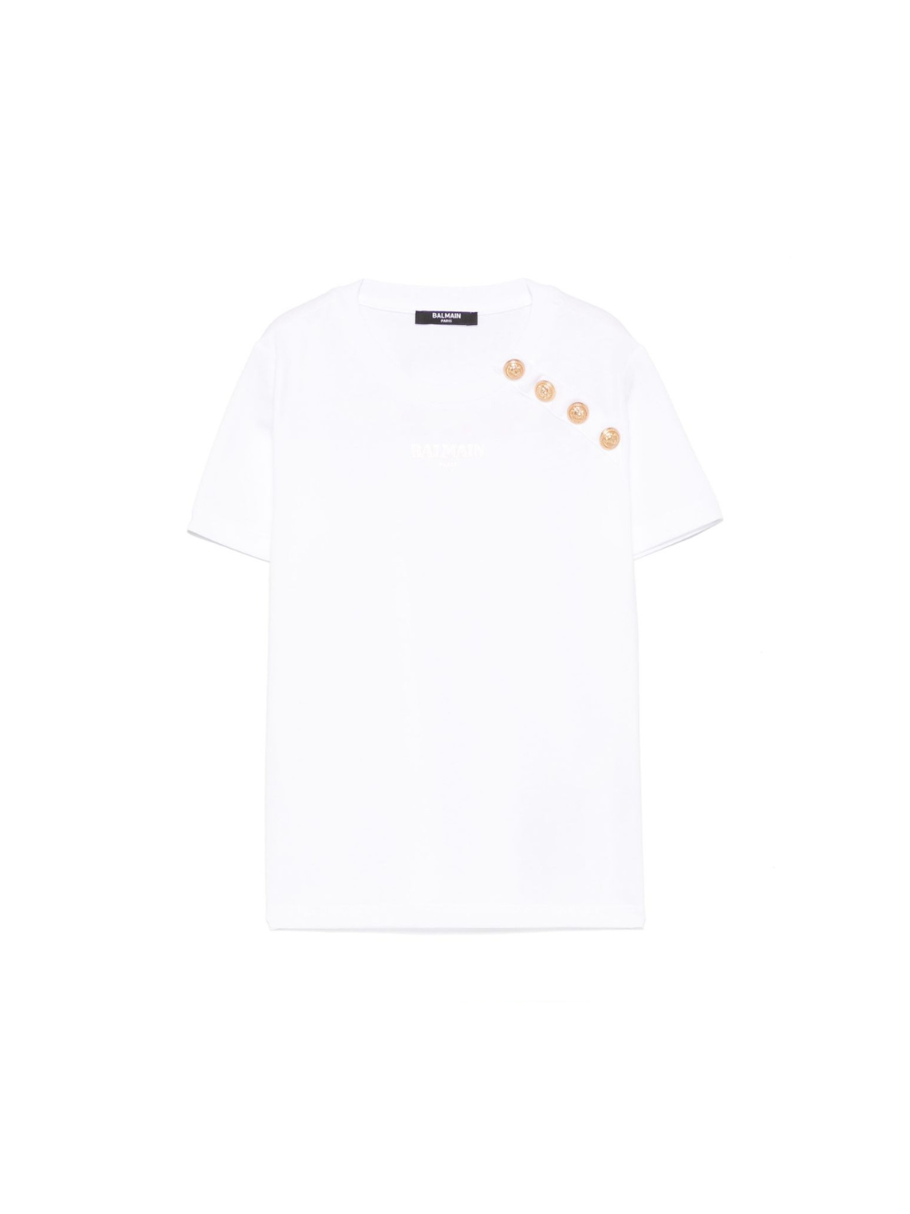 T-shirt con stampa logo per bambina Balmain Kids bianco con bottoni goffrati color oro BW8P71 Z1751 100OR BALMAIN KIDS