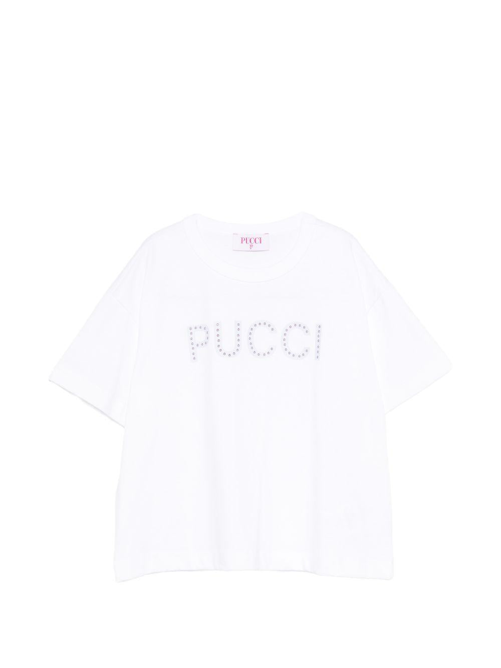 T-shirt per bambina Emilio Pucci Junior bianca con dettaglio logo con borchie PZ8A11 Z3672 100 EMILIO PUCCI KIDS