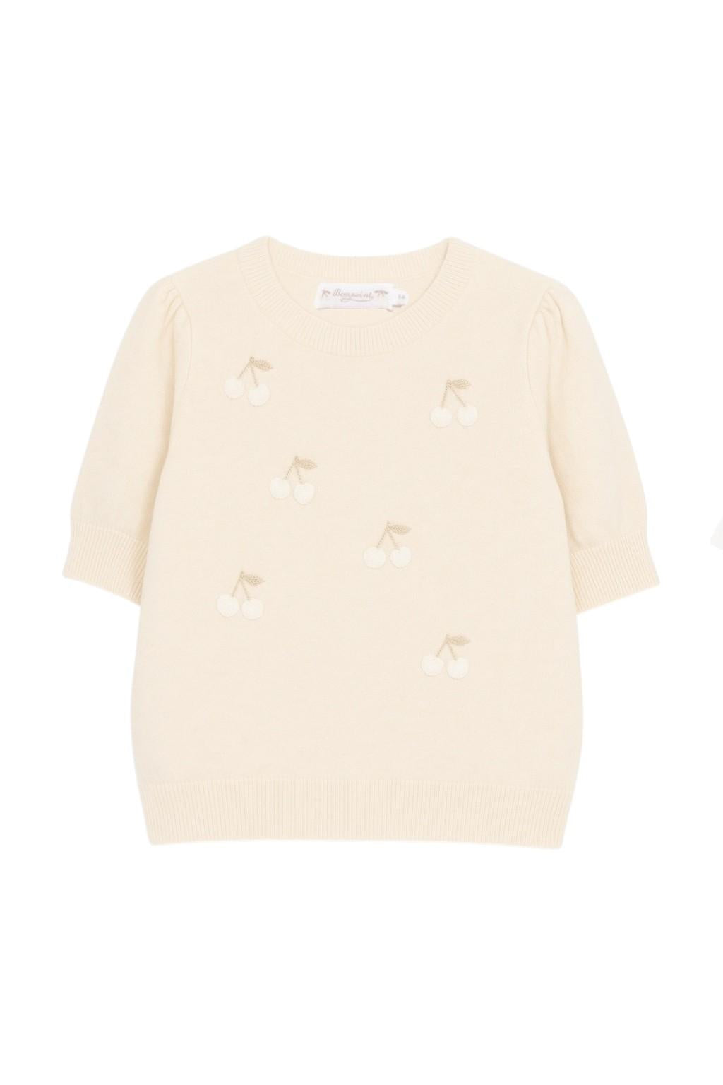 T-shirt per bambina Bonpoint beige con ricamo ciliegie S06GJUK00005 103 BONPOINT KIDS
