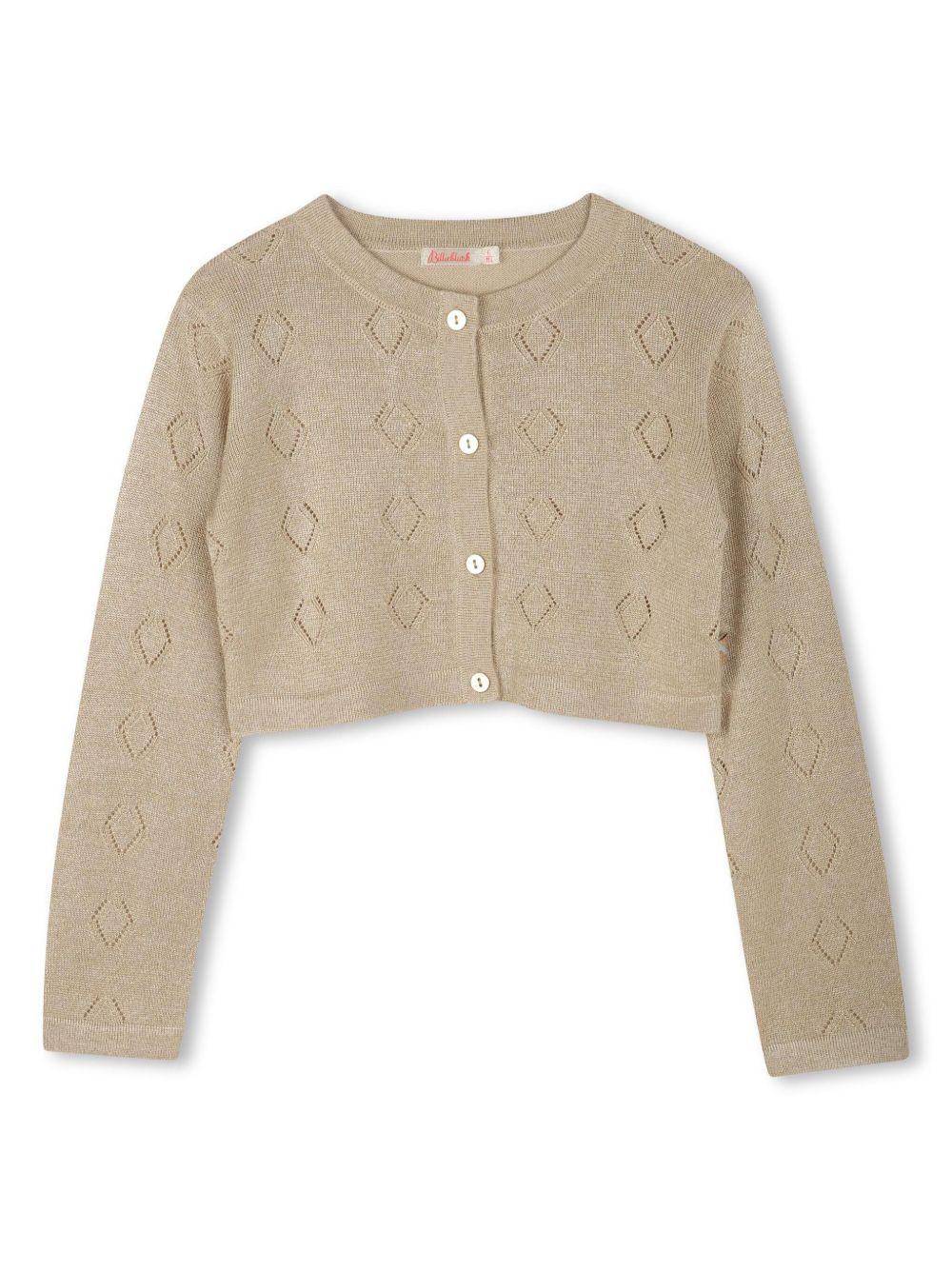 Cardigan con motivo geometrico per bambina Billieblush beige con orlo a coste U21106 Z99 BILLIEBLUSH
