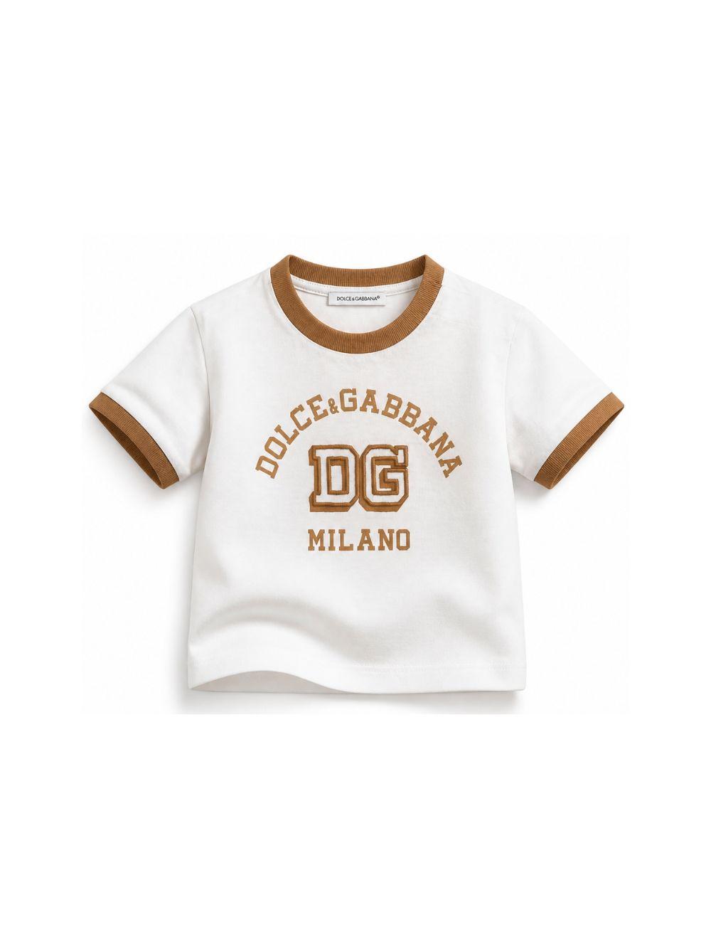 T-shirt per neonato Dolce & Gabbana Kids bianca con logo sul davanti L1JTJP G7PRH W0111 DOLCE & GABBANA KIDS