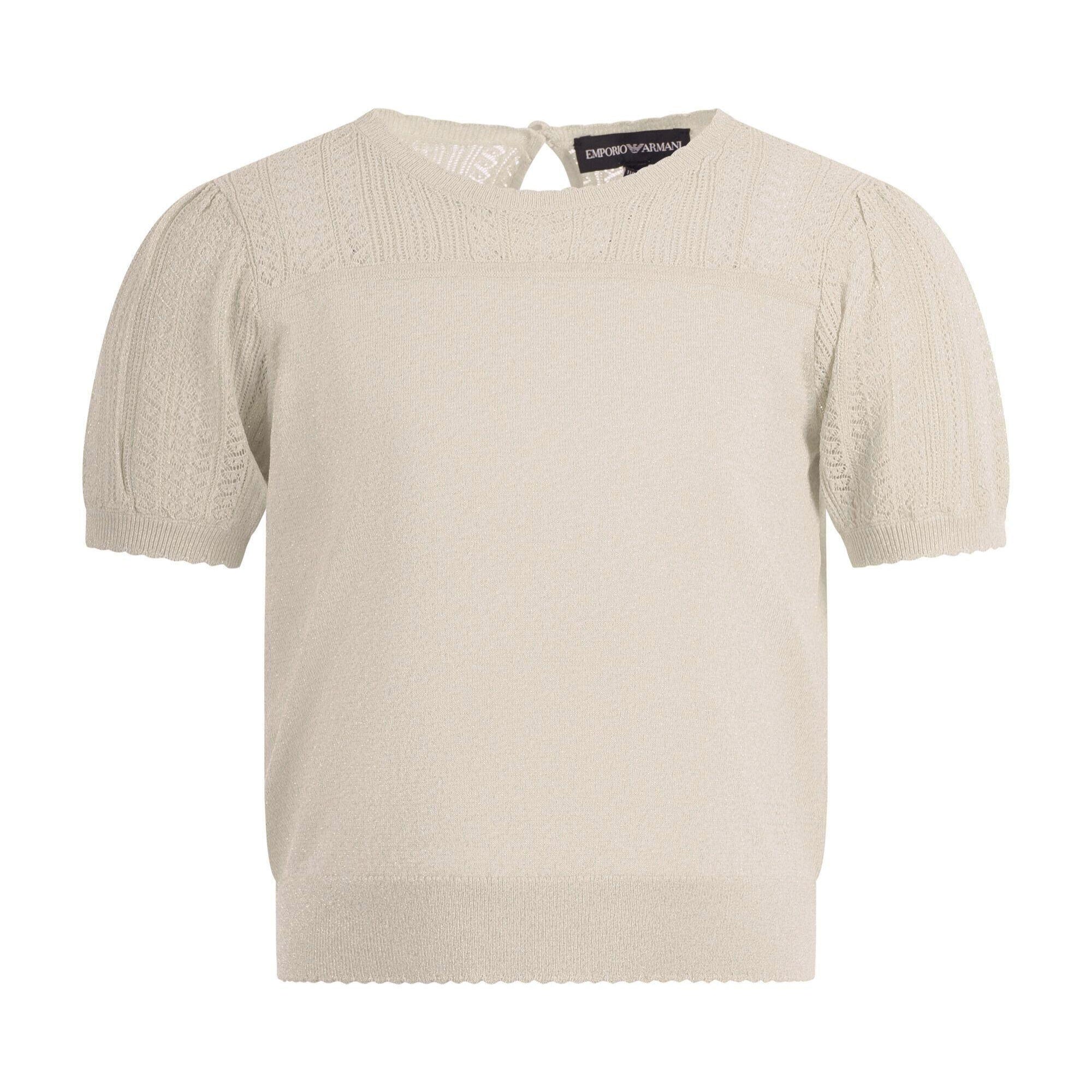 T-shirt per bambina Emporio Armani Kids beige con maniche corte a sbuffo EG000778 AF22791 U0007 EMPORIO ARMANI KIDS