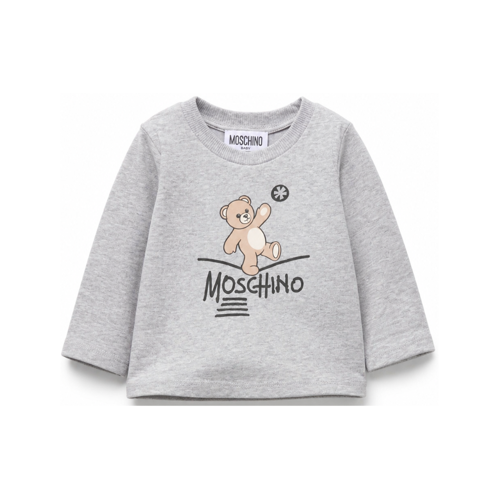 T-shirt per neonati Moschino Kids grigia con motivo Teddy Bear MOO014LAA20 60901 MOSCHINO KIDS