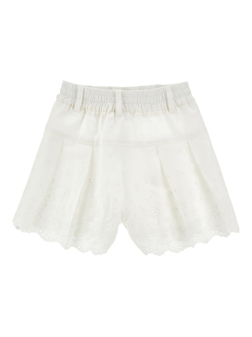 Shorts per bambina Monnalisa bianchi con ricamo fiori 17G407 7043 0099 MONNALISA KIDS