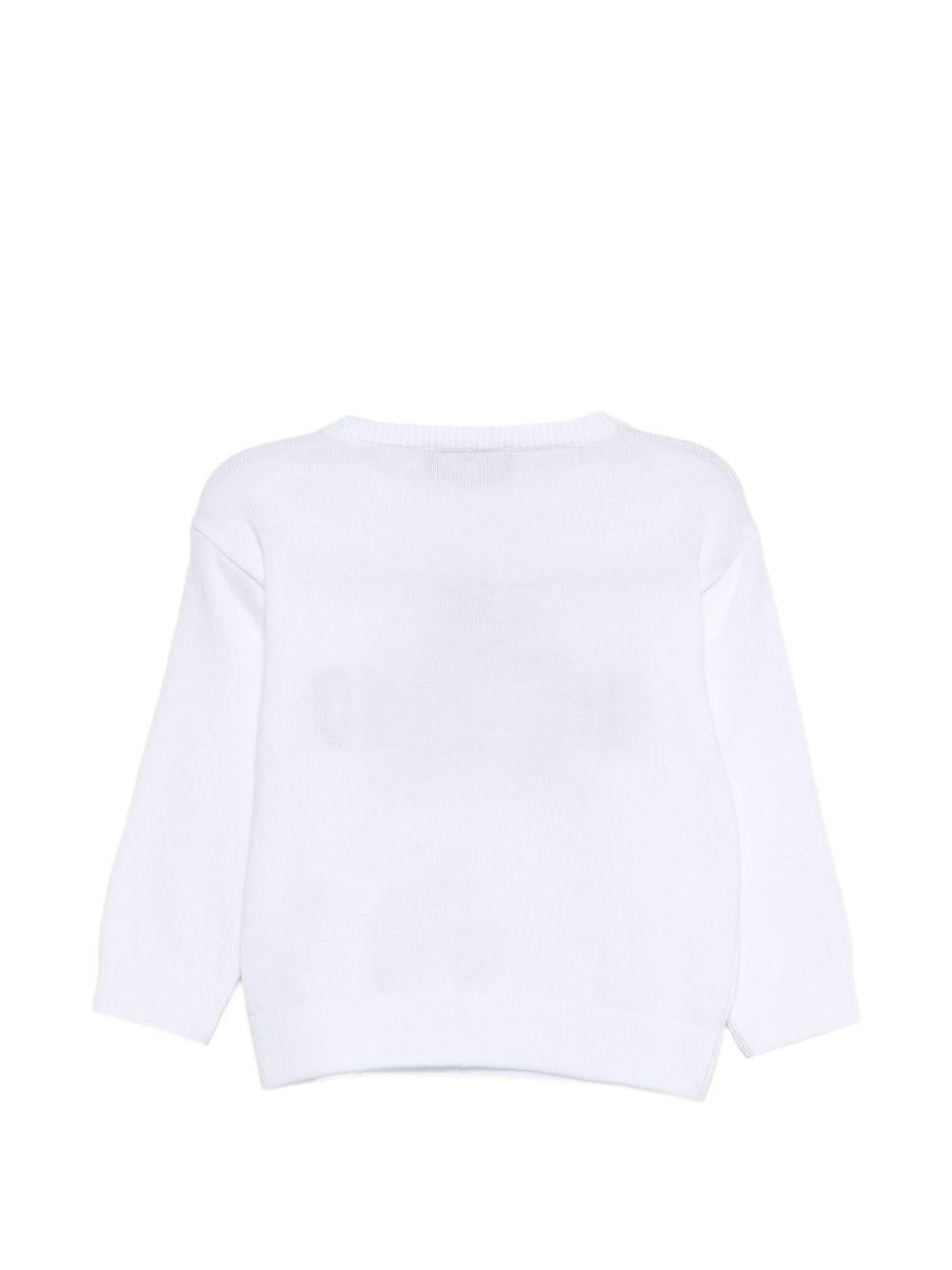 Maglione per neonati Moschino Kids bianca con logo ricamato sul davanti M8W00JLHE62 10101 MOSCHINO KIDS