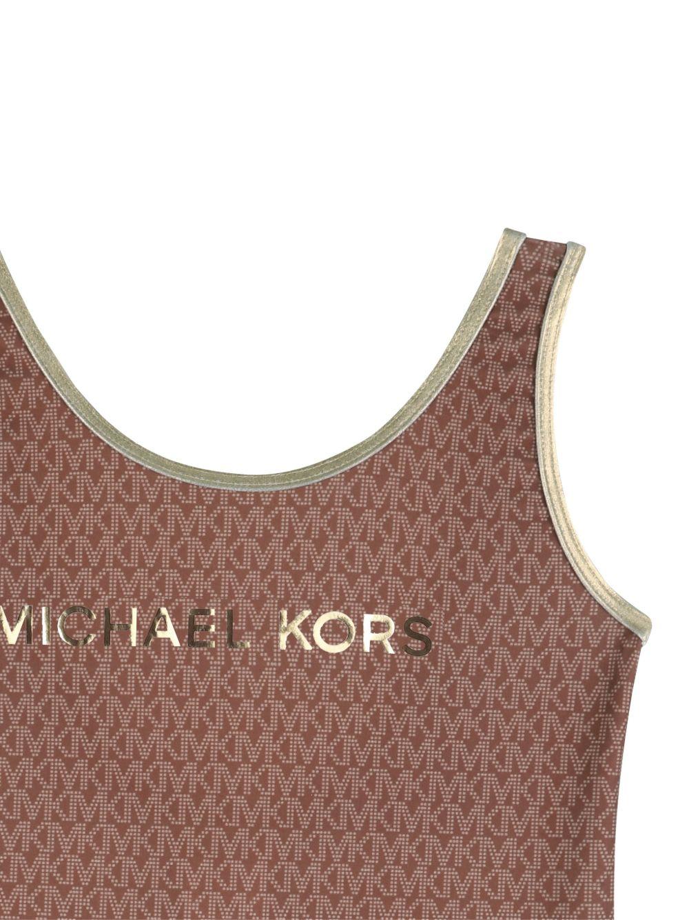 Costume da bagno per bambina Michael Kors Kids marrone con logo all-over R30560 348 MICHAEL KORS KIDS