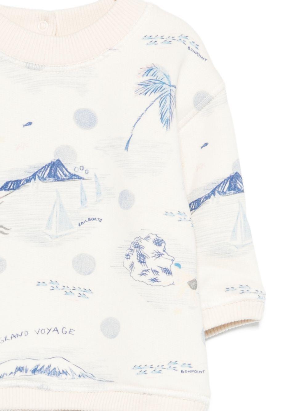 Felpa per neonato Bonpoint bianco con stampa grafica all-over S06YSWK00003 615 BONPOINT KIDS