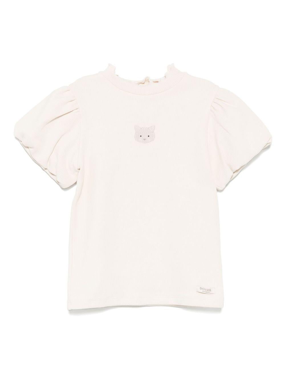 T-shirt per bambina Donsje Nowien beige con motivo con ricamo 4081103 00003 DONSJE