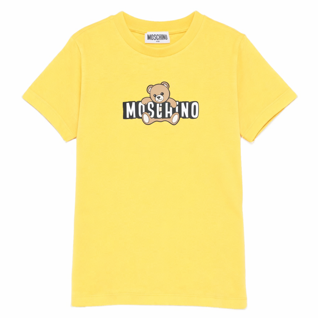 T-shirt da bambino Moschino Kids gialla con stampa logo HZM058LAA03 50577 MOSCHINO KIDS