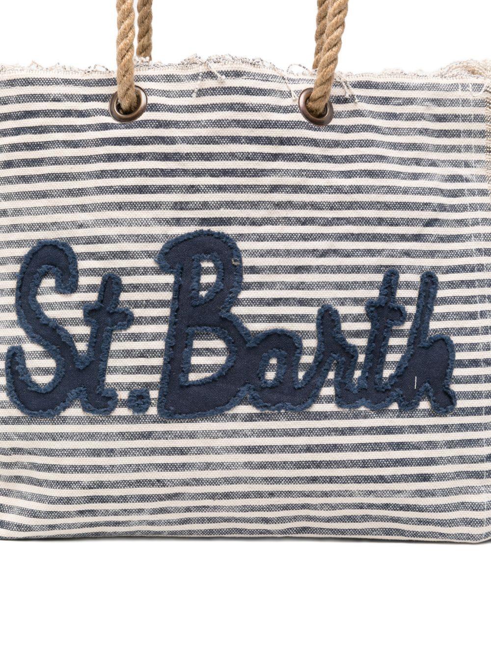 Borsa Beach Bag MC2 Saint Barth beige e blu con motivo a righe orizzontali BEA0003 09403L MC2 ST. BARTH KIDS