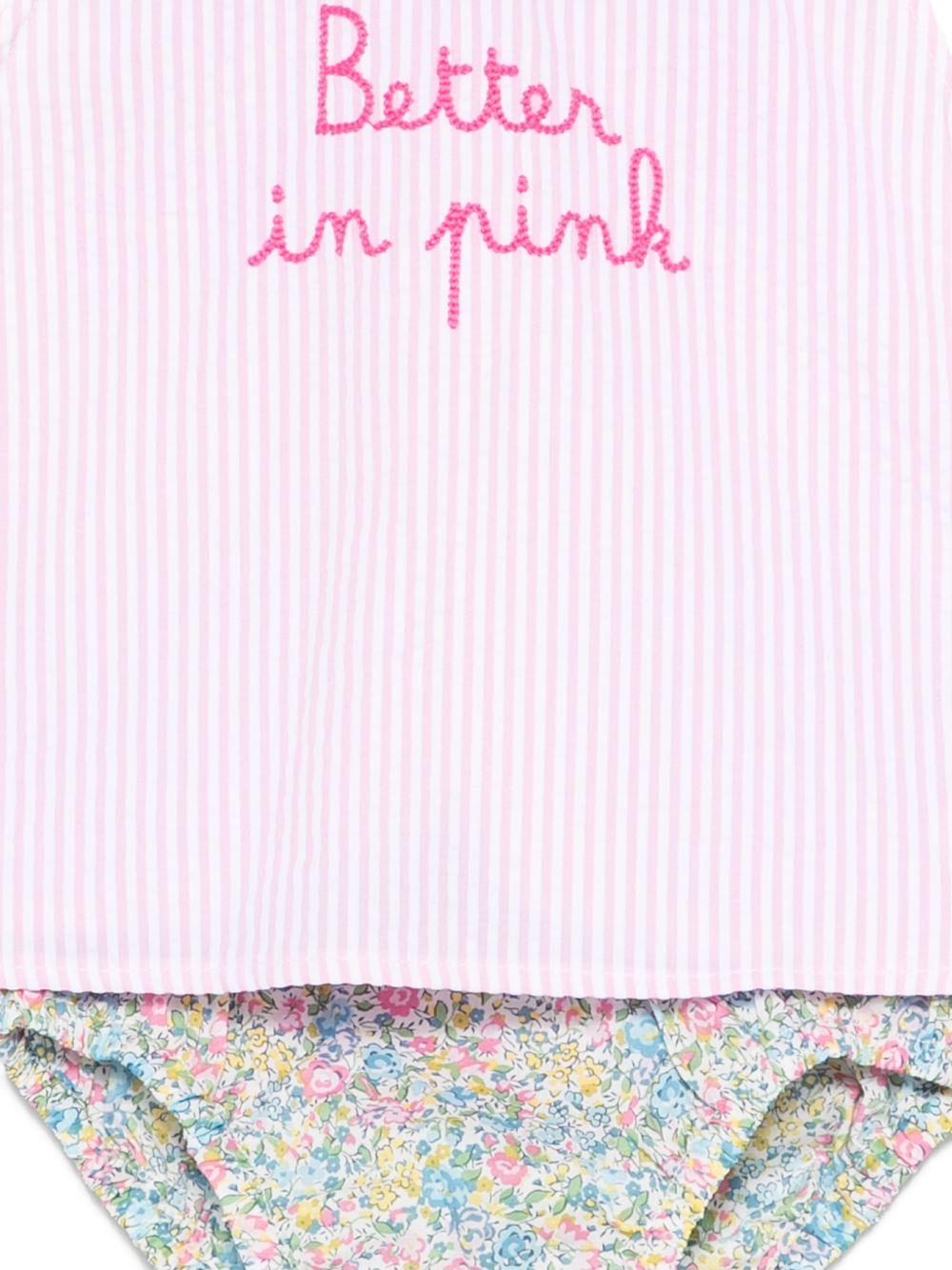 Abito Abbie per neonata MC2 Saint Barth Kids rosa con scritta ricamata "Better in pink" sul davanti ABB0002 03881L MC2 ST. BARTH KIDS