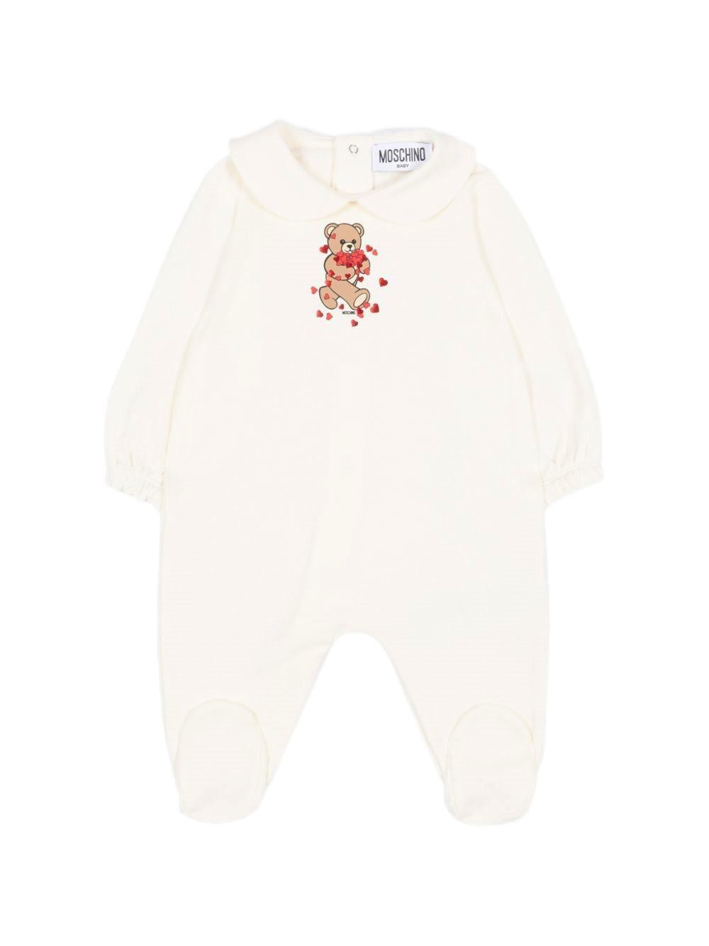 Tutina e bavaglino per neonati Moschino Kids bianchi con motivo Teddy Bear MDY01CLDA63 10063 MOSCHINO KIDS